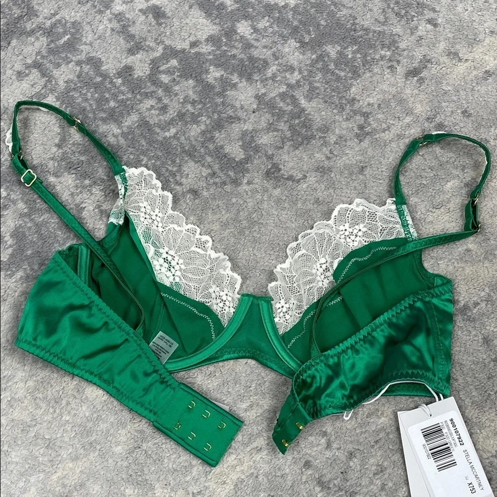 NWT Stella McCartney Green Lace Trim Underwire Bra Silk Blend Sz 36C